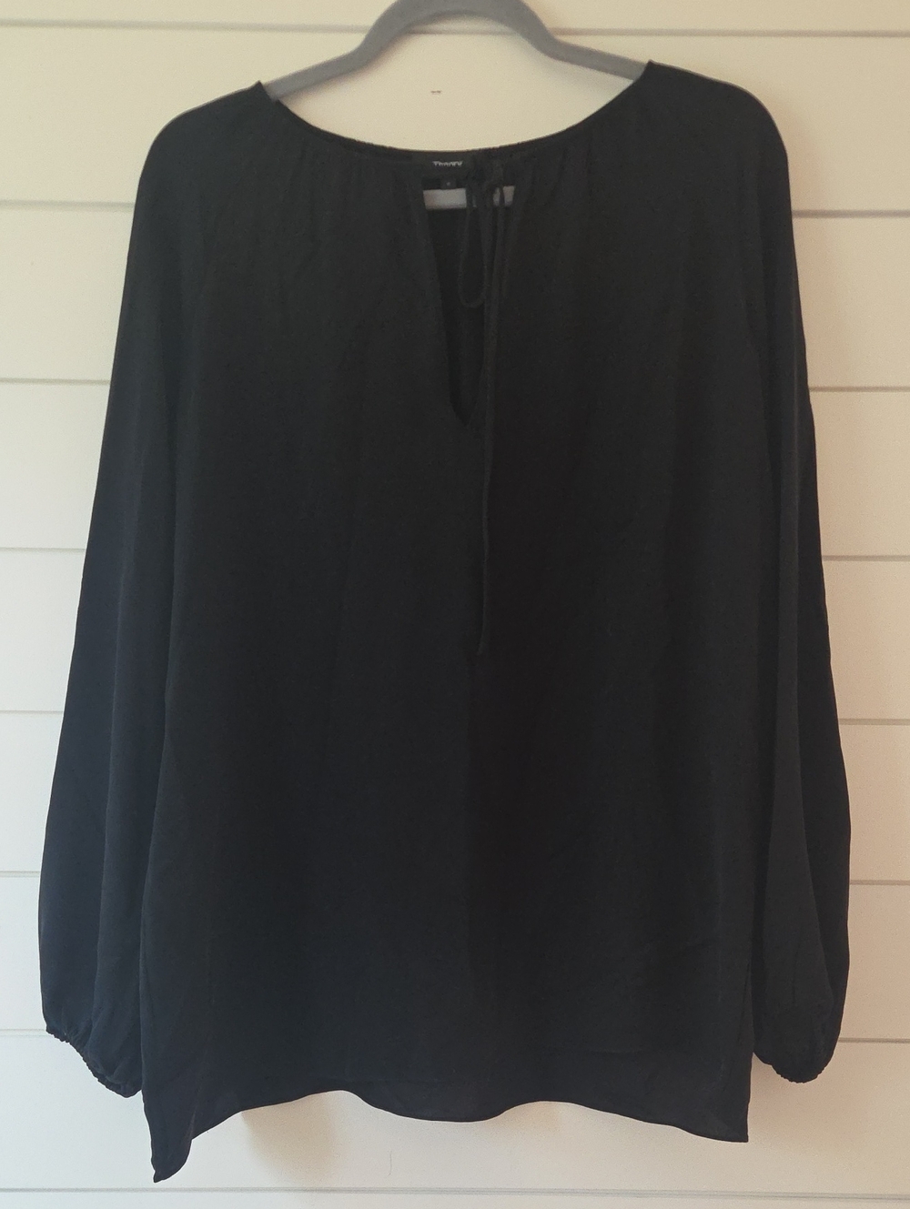 Theory Silk Black Women's Tie-Neck Peasant Blouse Size S